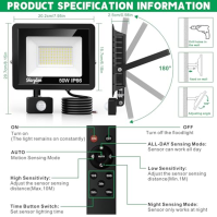 LED reflektor s detektorem pohybu venkovní, 50W 4500LM 6500K super jasný LED reflektor, IP66 vodotěsný LED venkovní světlo venko